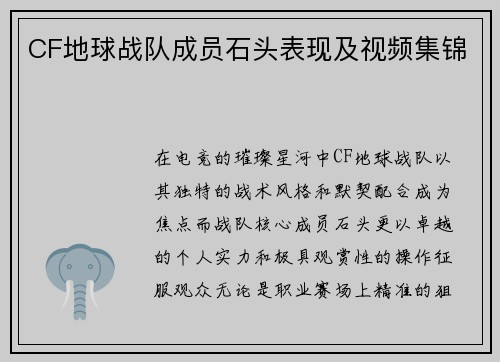 CF地球战队成员石头表现及视频集锦